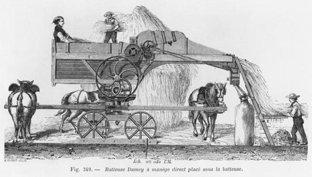 Detail of Damey threshing machine with a rotary system by French School
