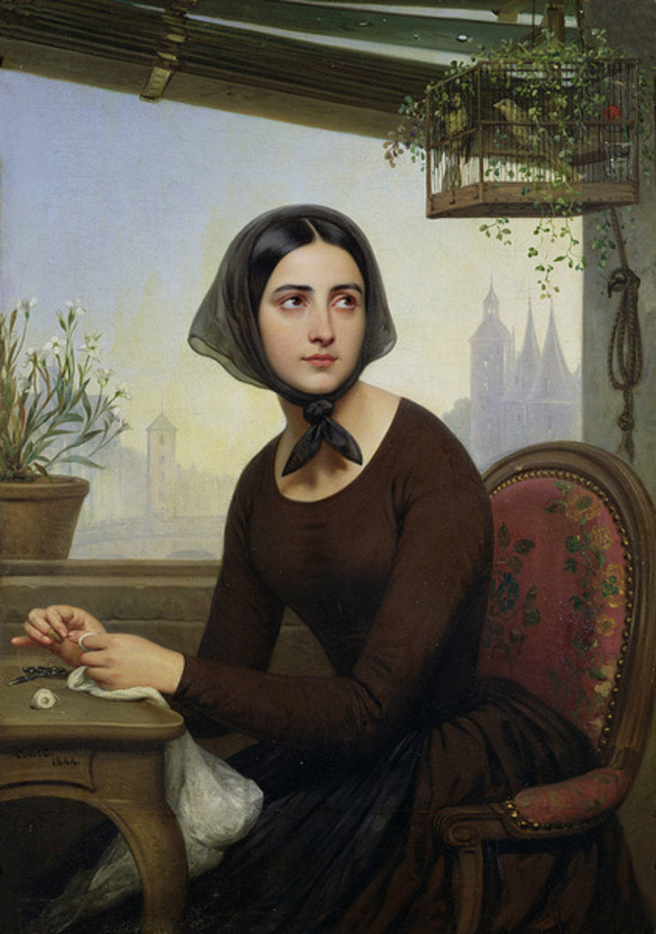 Detail of Rigolette Trying to Distract herself during Germain's Absence, 1844 by Joseph Desire Court