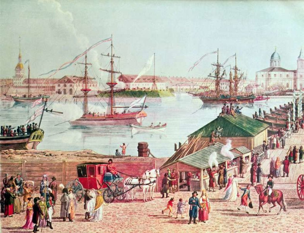 Detail of View of the Isaac Bridge during celebrations of the centenary of Saint Petersburg by Gabriel Ludwig Lory