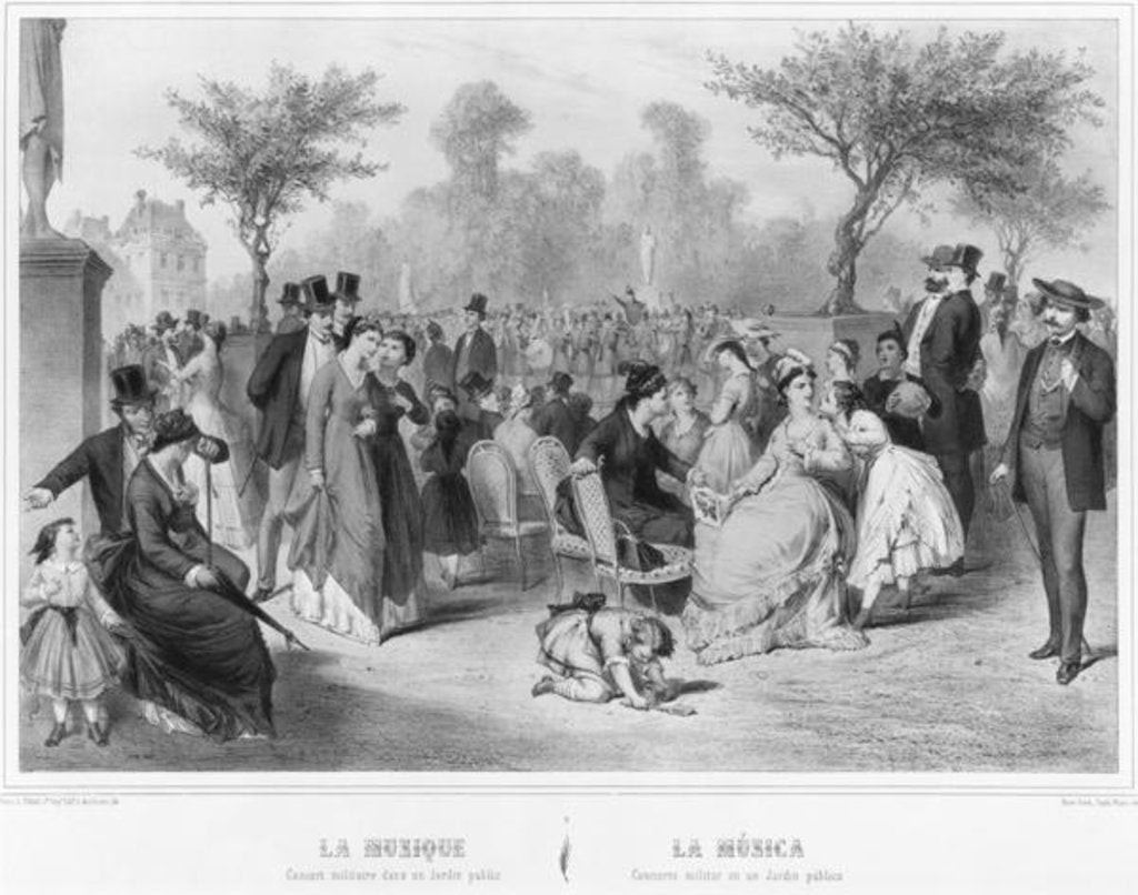 Detail of Music, military concert in a public garden by French School