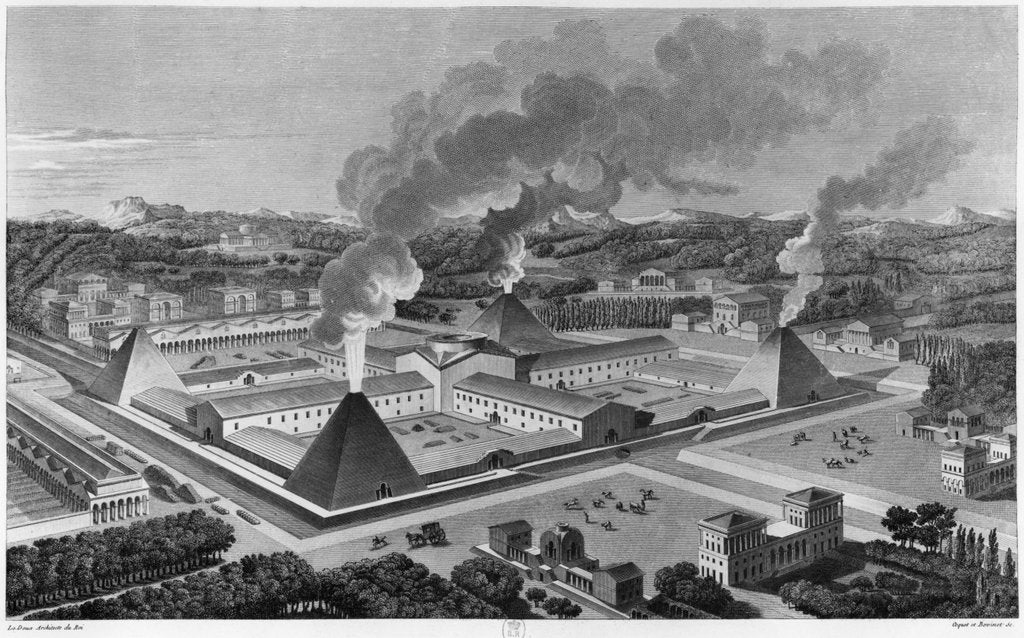 Detail of Perspective view of a canon forge by Claude Nicolas Ledoux