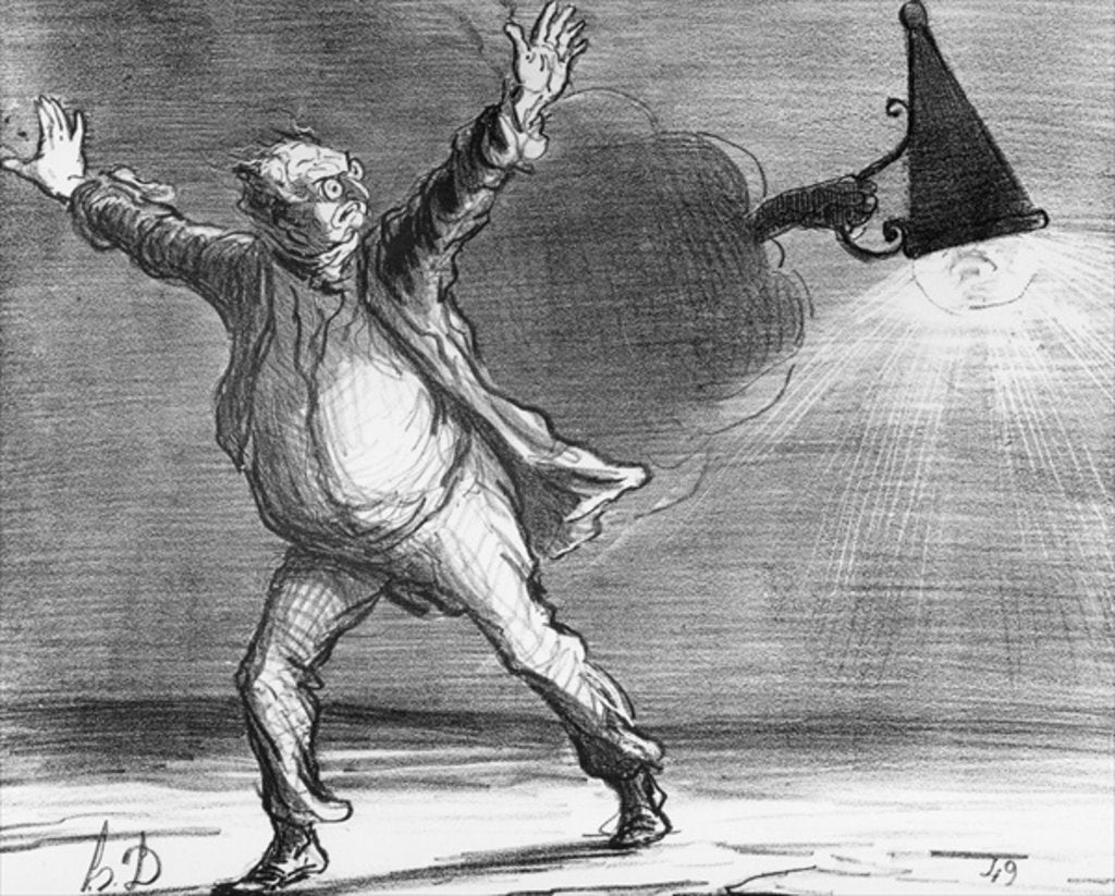 Detail of Series 'Actualites', the comet, Monsieur Babinet decides to personally shut down the sun in order to fulfil his predictions by Honore Daumier