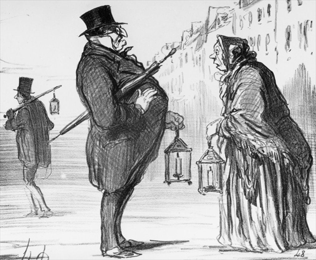 Detail of Series 'Actualites', the comet, the Parisians are taking all necessary precautions, even at mid-day, since Mr Babinet had announced that the sun might disappear by Honore Daumier