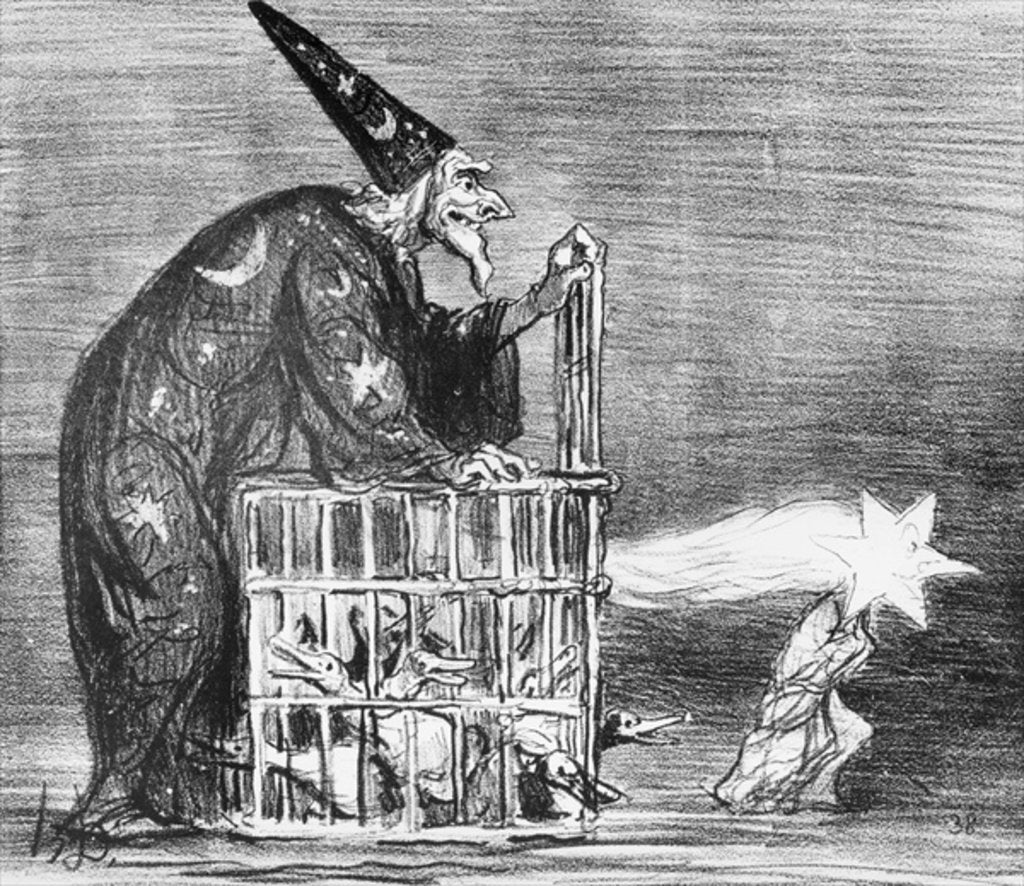 Detail of eries 'La Comete de 1857', The German astronomer releasing a famous duc by Honore Daumier