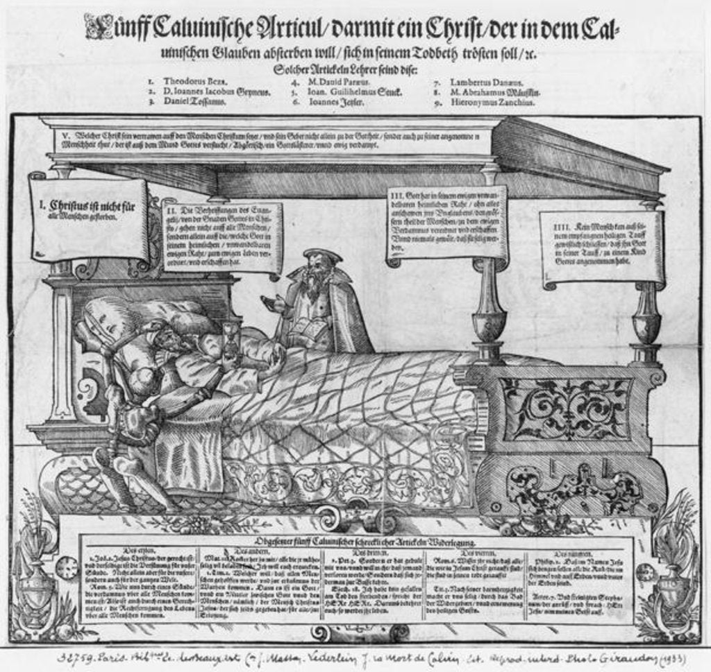 Detail of John Calvin on his death bed by Jacob Lederlein