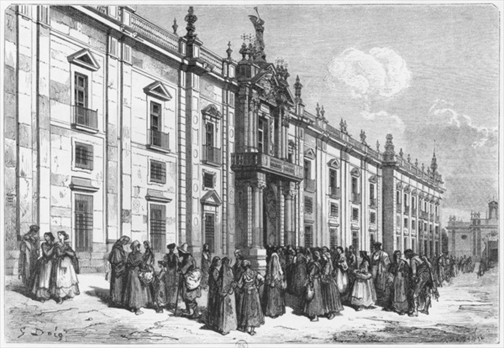 Detail of Cigarette makers outside the tobacco factory in Seville, 1868 by Gustave Dore