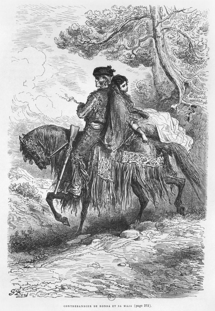 Detail of Spanish Contrabandista of Ronda and his Maja, engraved by Felix Jean Gauchard by Gustave (after) Dore