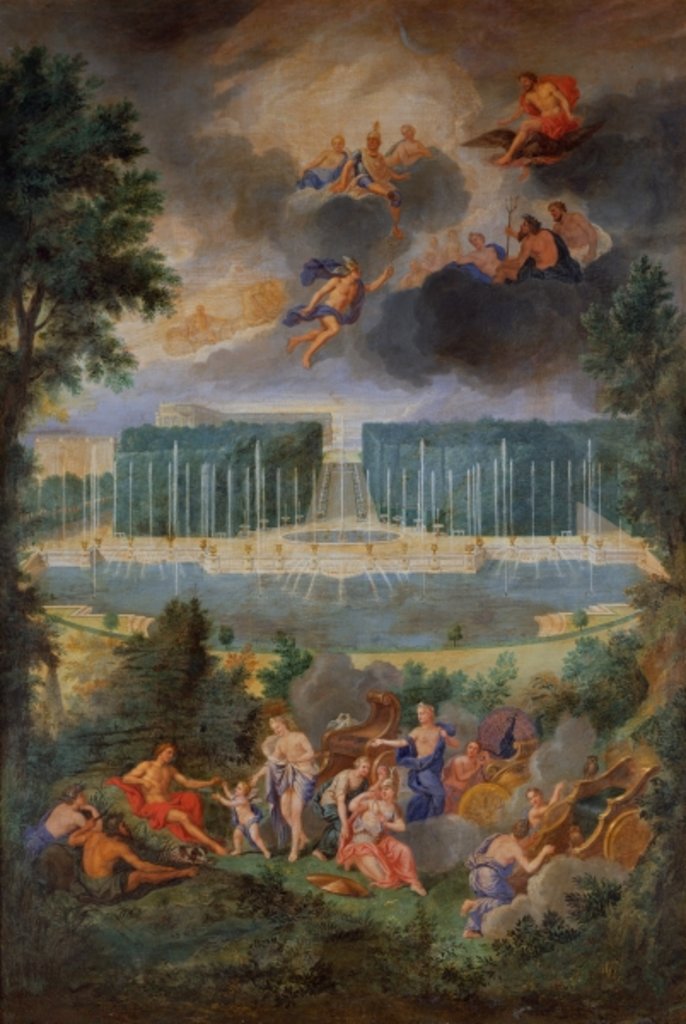 Detail of The Groves of Versailles. View of the pool of Neptune and walkway with the Judgement of Paris, 1688-93 by Jean the Younger Cotelle