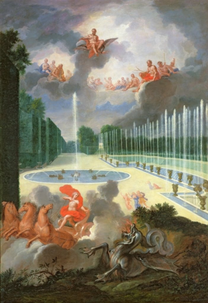 Detail of The Groves of Versailles. View of the Dragon Pool and the Pool of Neptune, with Apollo slaying Python by Jean the Younger Cotelle