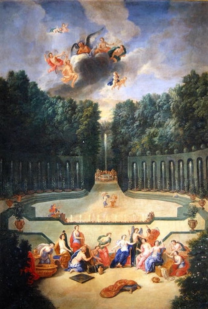 Detail of The Groves of Versailles. View of the Amphitheatre and the Water theatre with Venus surrounded by the hours in the presence of Uranus by Jean the Younger Cotelle