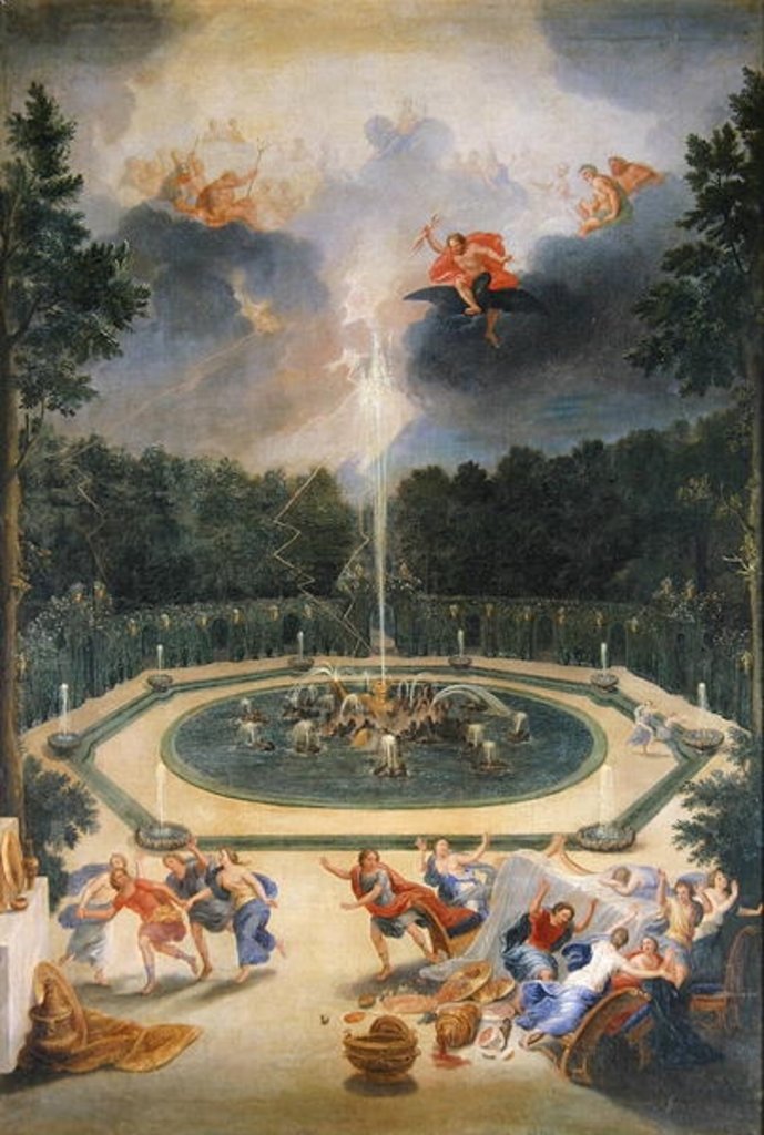 Detail of The Groves of the Versailles. View of the Fountain of Enceladus with the Feast of Lycaon by Jean the Younger Cotelle