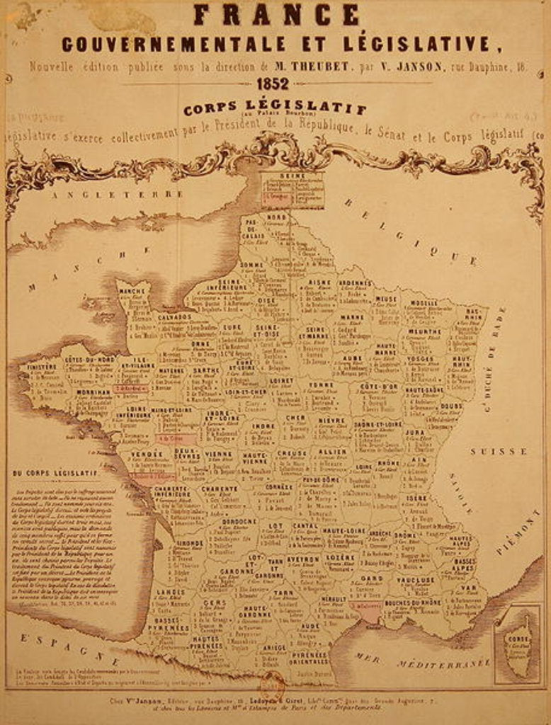 Detail of Governmental and Legislative Map of France, printed by Ledoyen & Giret, Paris, 1852 by French School