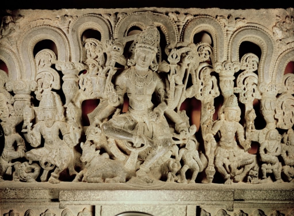 Detail of Lintel featuring Hindu trinity, from Waranal, Andhra Pradesh, Kakatiya dynasty by School Indian