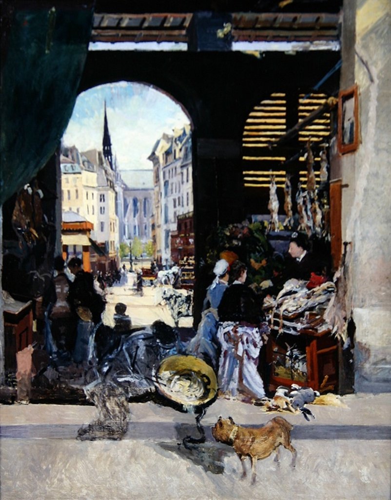 Detail of The Carmes Market, Rue Maubert by Emile Antoine Guillier