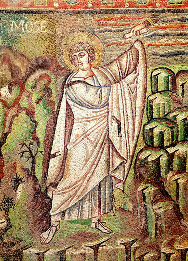 Detail of Moses on Mount Sinai, figure above the lunette depicting the Hospitality of Abraham and the Sacrifice of Isaac, 6th century by Byzantine School