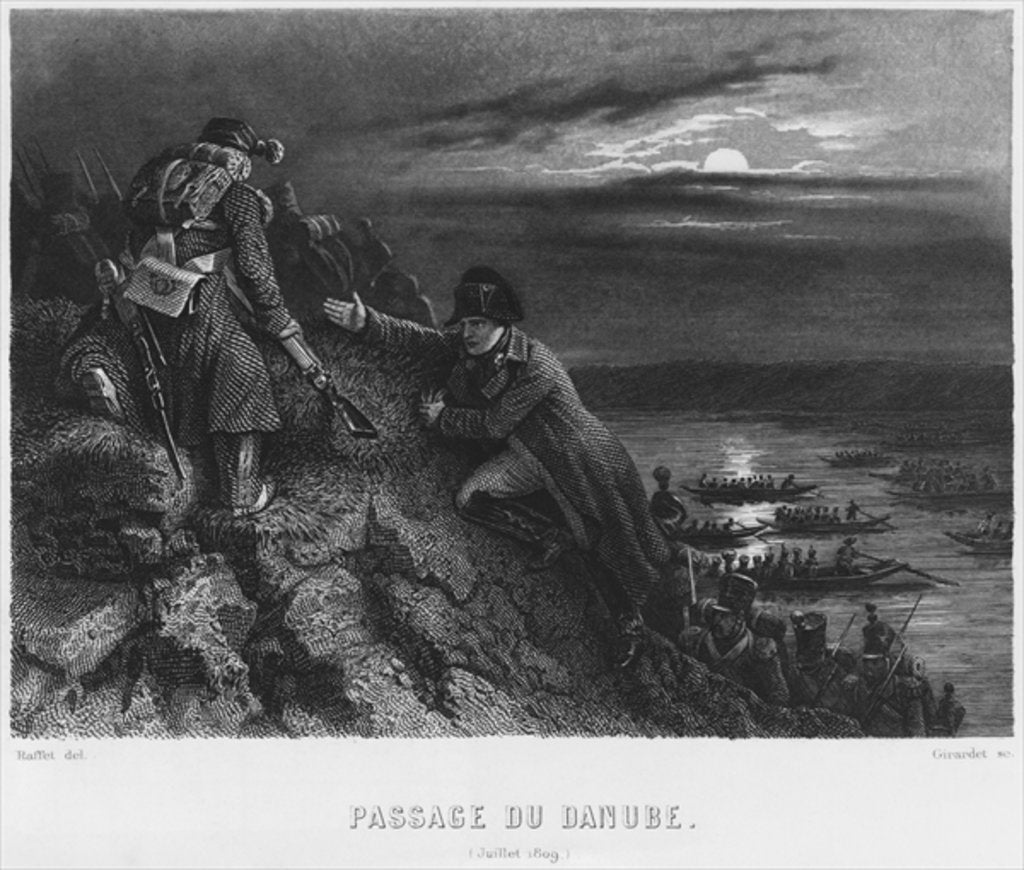 Detail of Napoleon I Bonaparte crossing the River Danube during the night of 4th July 1809, engraved by Abraham Girardet by Denis-Auguste-Marie Raffet