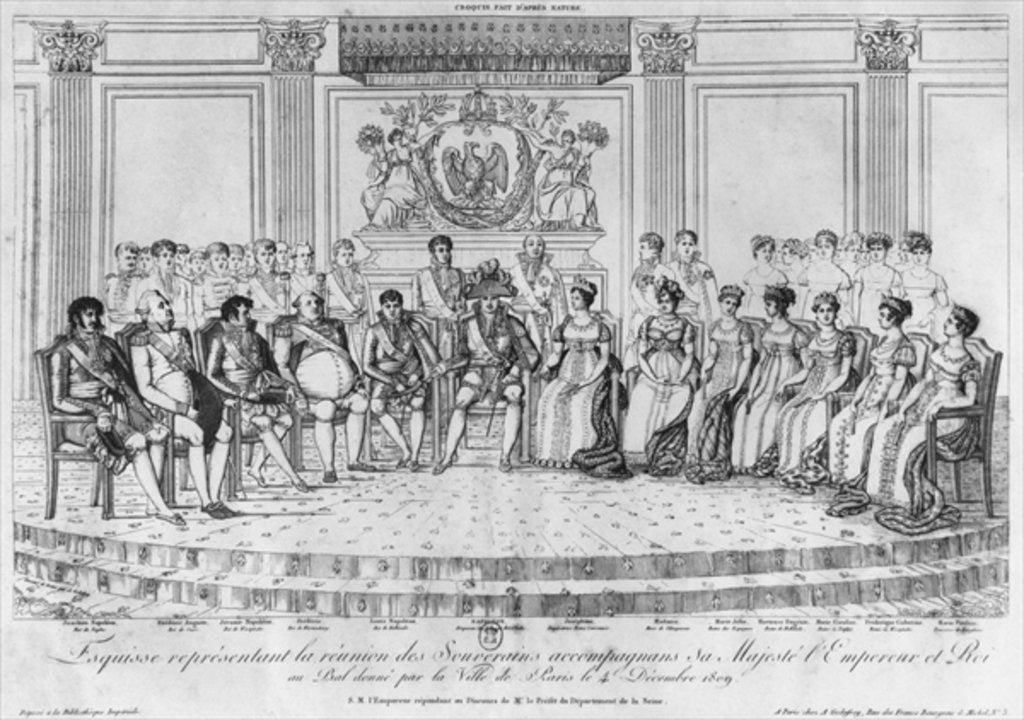 Detail of Sketch depicting Napoleon I and the sovereigns at the ball given by the city of Paris on 4th December 1809 by Adrien Pierre Francois Godefroy