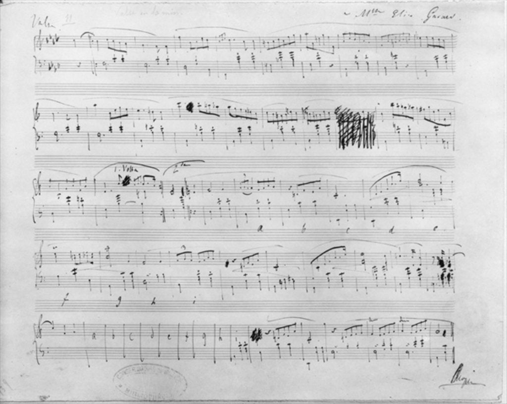 Detail of Ms.117, Waltz in F minor, Opus 70, Number 2, dedicated to Elise Gavard by Frederic Chopin