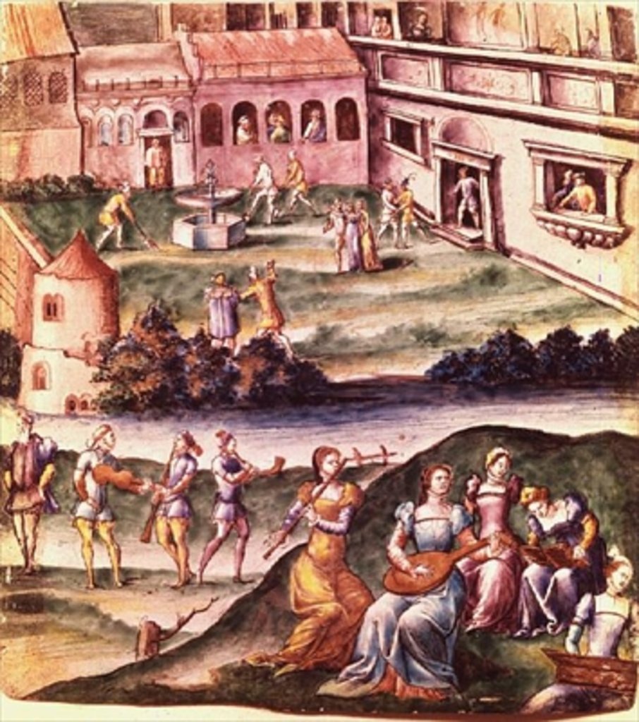 Detail of Concert in the Courtyard of a Chateau by Leonard (school of) Limousin