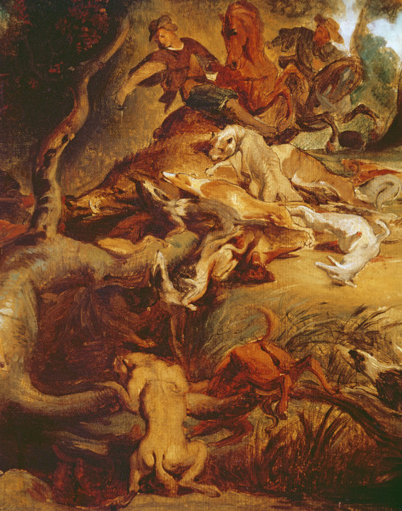 Detail of Detail of The Wild Boar Hunt, after a painting by Rubens, c.1840-50 by Ferdinand Victor Eugene Delacroix