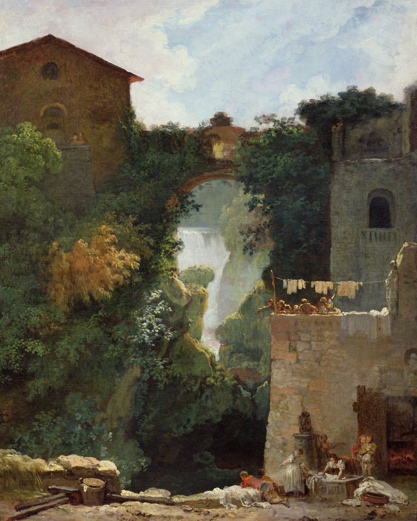 Detail of The Falls of Tivoli, 18th century by Jean-Honore Fragonard