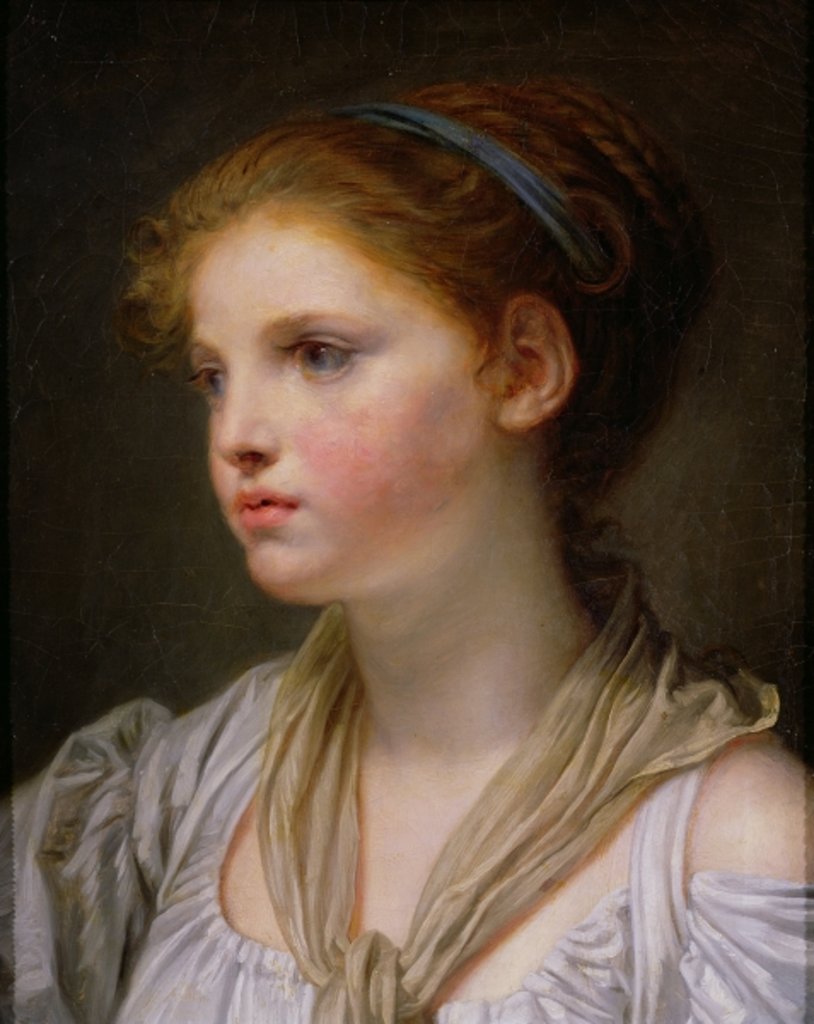 Detail of 0irl with a Blue Ribbon by Jean Baptiste Greuze