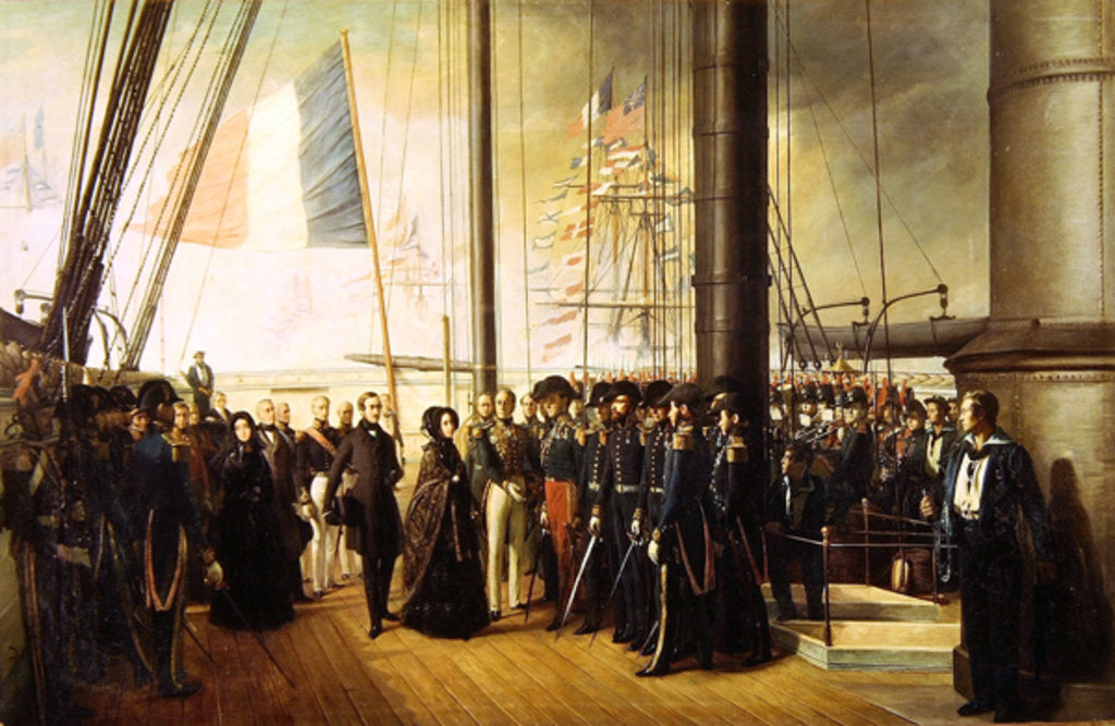 Detail of Queen Victoria I, received aboard the steamer 'Le Gomer' by the Rear Admiral Lasusse, 15th October 1844 by Francois Auguste Biard