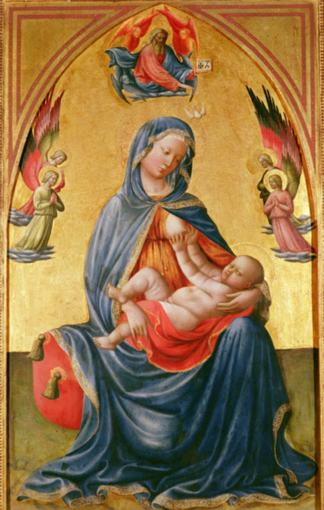 Detail of Virgin and Child with God the Father, Holy Spirit and angels by Tommaso Masolino da Panicale