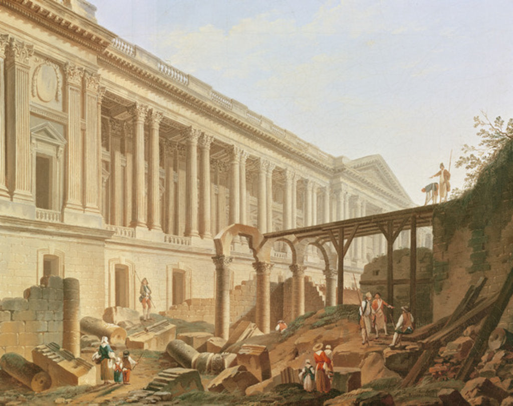 Detail of Demolition of the Hotel de Bourbon and clearing the Louvre Colonnade, c.1764 by Pierre Antoine Demachy