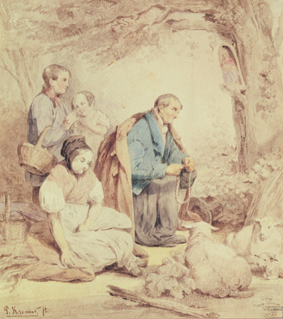 Detail of Saying a prayer before going to market by Petrus Kremer