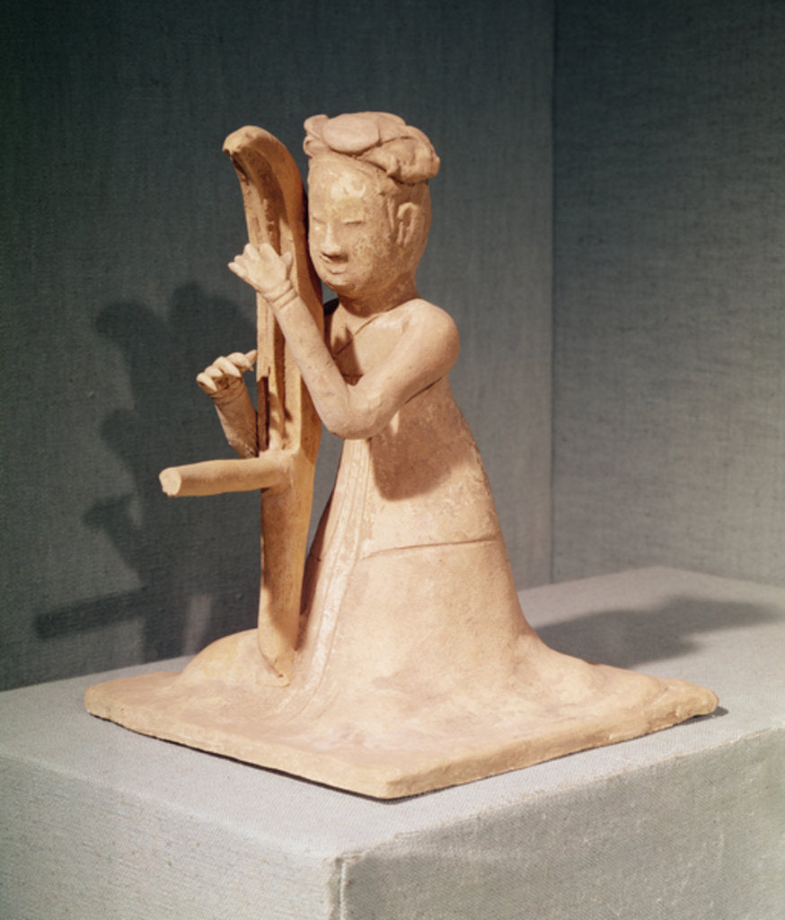 Detail of Seated musician playing a harp by Sui Dynasty Chinese School