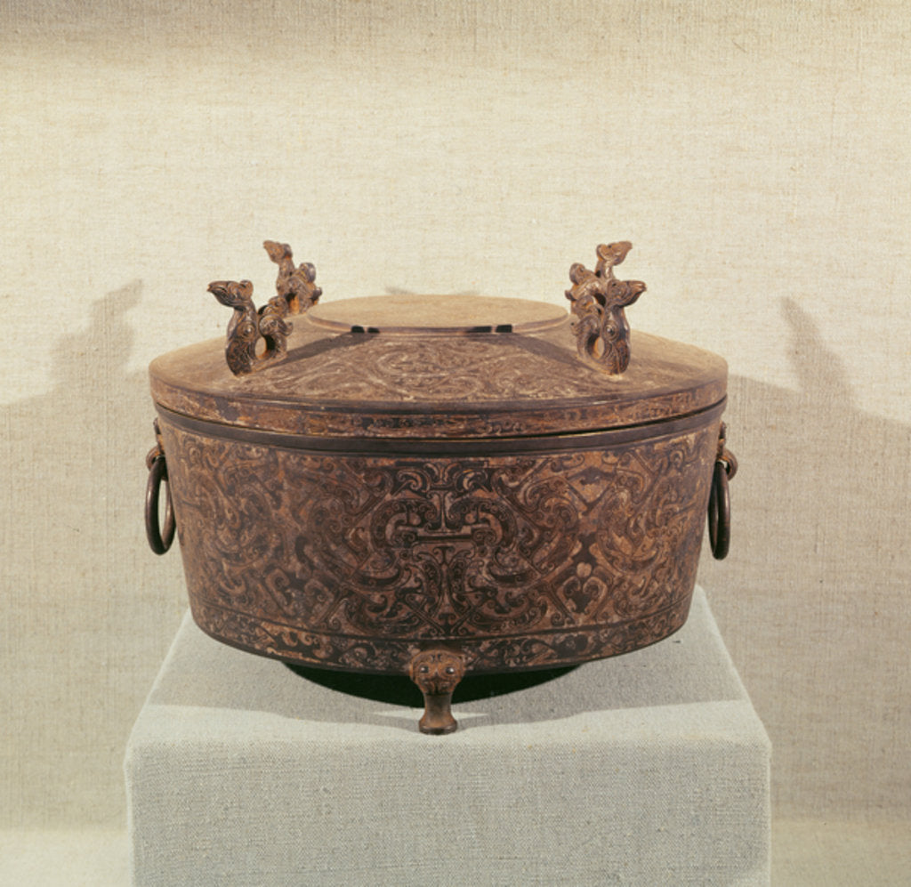 Detail of Tsouen wine vase decorated with stylised and geometric dragons by Warring States period Chinese School