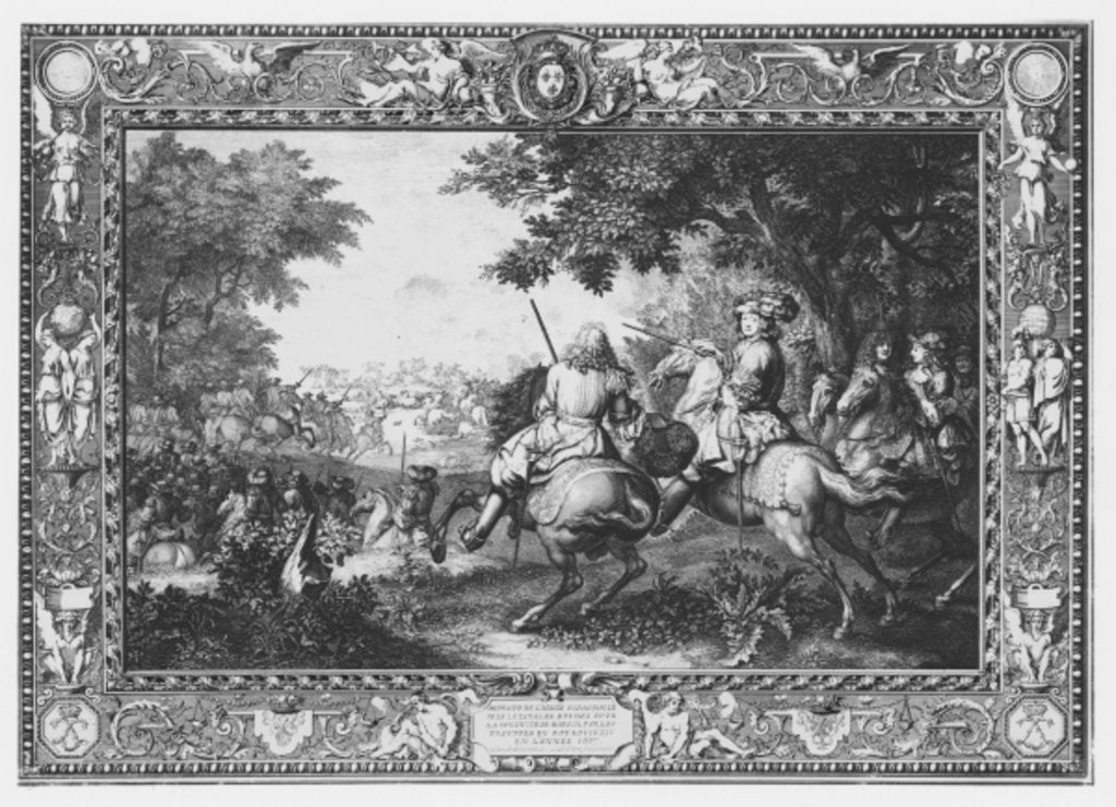 Detail of Tenture 'Histoire du Roi', Defeat of Count de Marsin, engraved by Sebastien Le Clerc 1680 by Charles (after) Le Brun