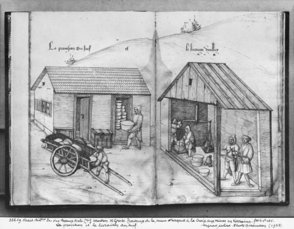 Detail of Silver mine of La Croix-aux-Mines, Lorraine, fol.4v and fol.5r, supplying and delivering tallow, c.1530 by Heinrich Gross or Groff