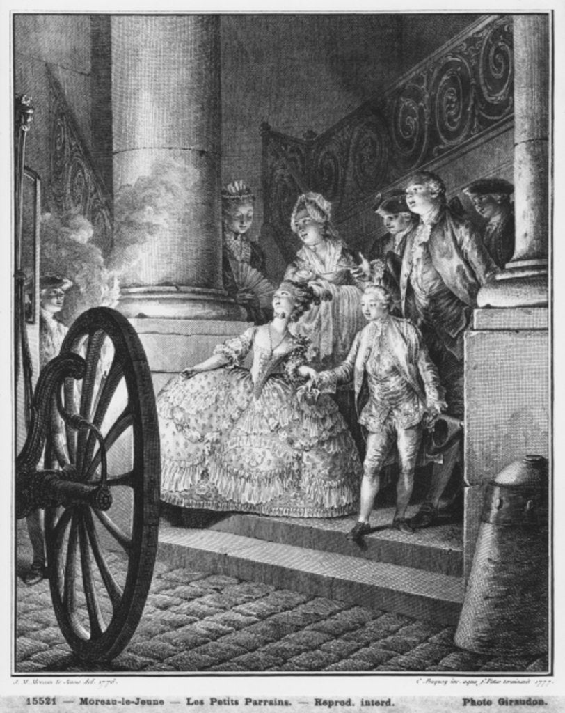 Detail of The Little Godfathers, 1776, engraved in 1777 by Pierre Charles Baquoy and Charles Emmanuel Patas by Jean Michel the Younger (after) Moreau