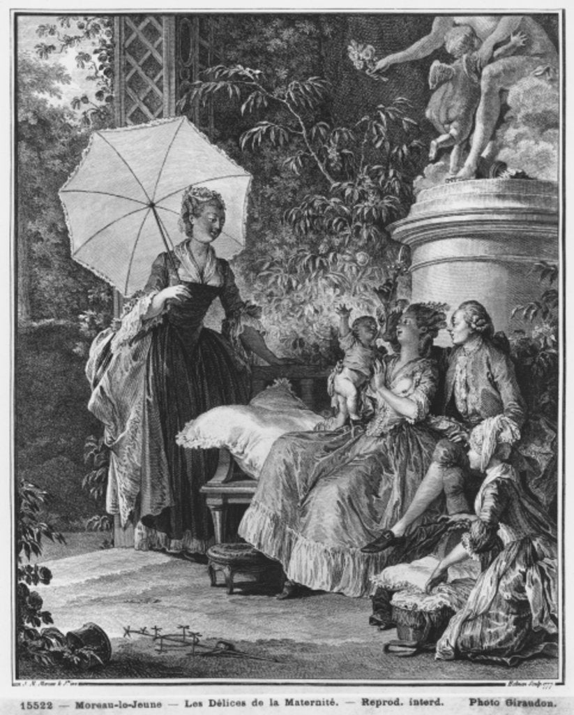 Detail of The delights of motherhood, engraved by Isidore Stanislas Helman 1776 by Jean Michel the Younger (after) Moreau