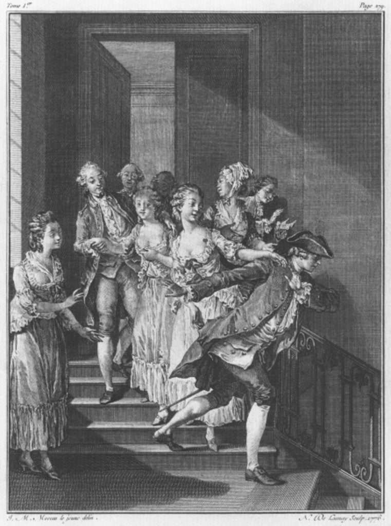 Detail of Saint-Preux escaping, volume I, page 279 by Jean Michel the Younger Moreau (after)