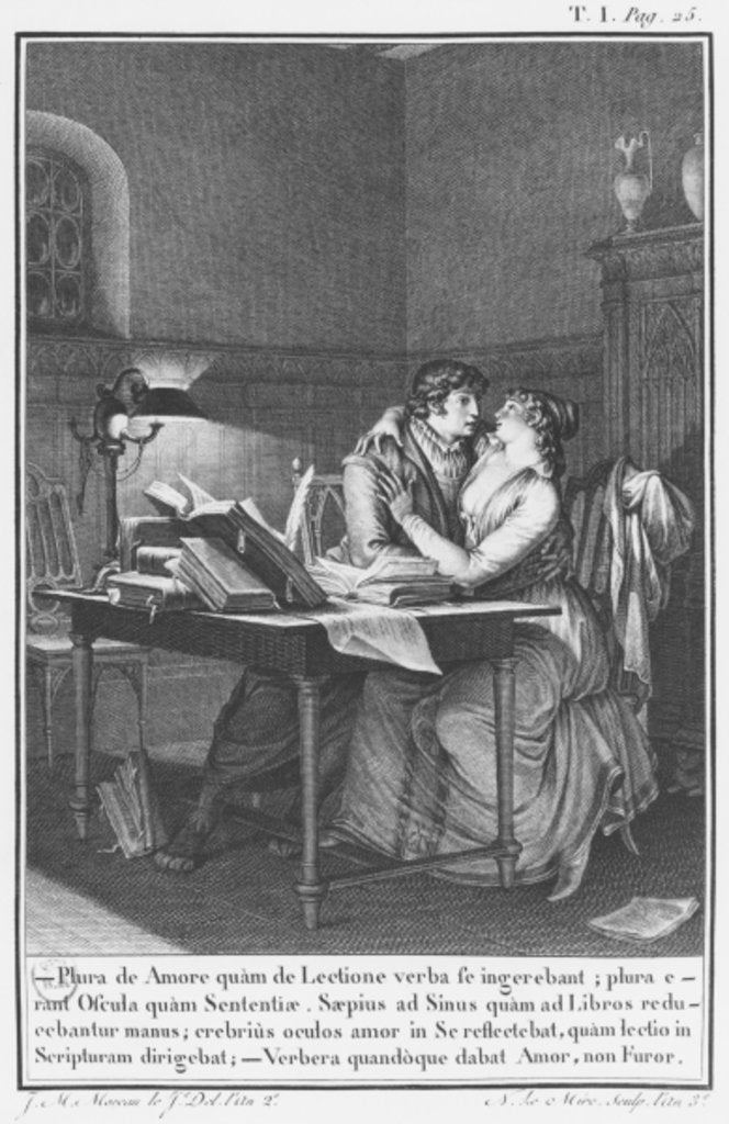 Detail of Heloise and Abelard in their study by Jean Michel the Younger Moreau (after)
