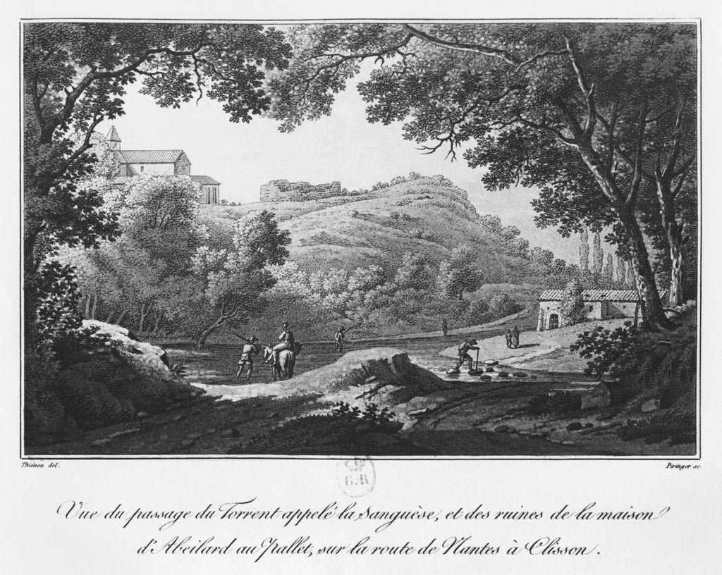 Detail of View of the torrent known as La Sanguese and the ruins of the house of Abelard at the Pallet, on the road from Clisson to Nantes by Claude Thienon
