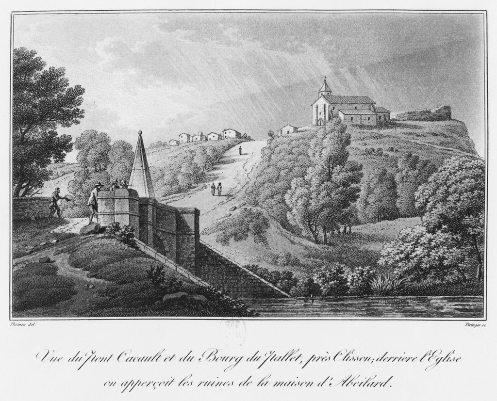 Detail of View of the Cacault bridge and the village of Pallet, near Clisson, ruins of the house of Abelard by Claude Thienon