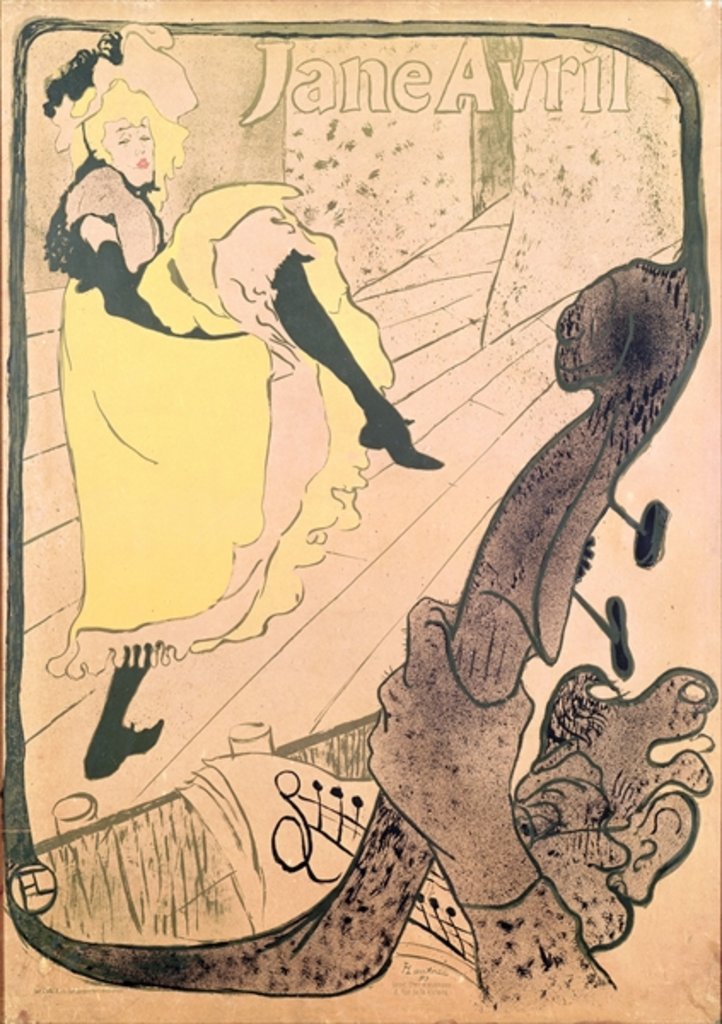 Detail of Poster advertising Jane Avril at the Jardin de Paris, 1893 by Henri de Toulouse-Lautrec
