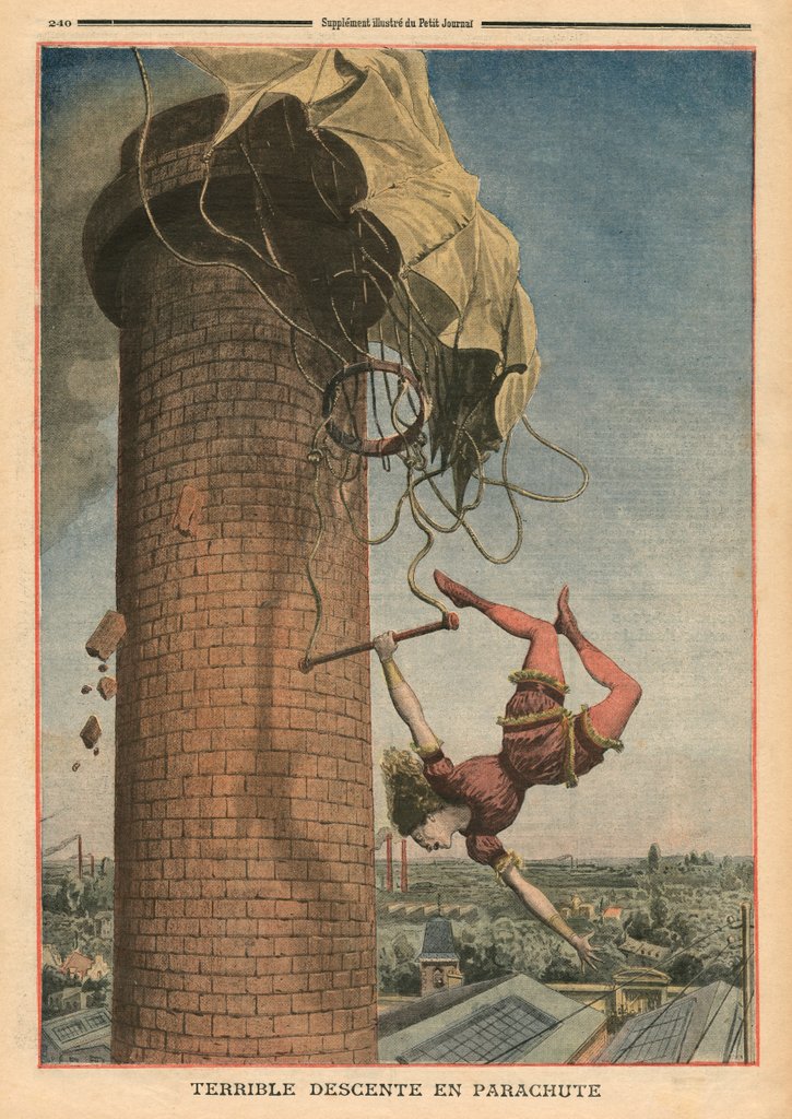 Detail of Dreadful parachute drop, Viola Spencer by French School