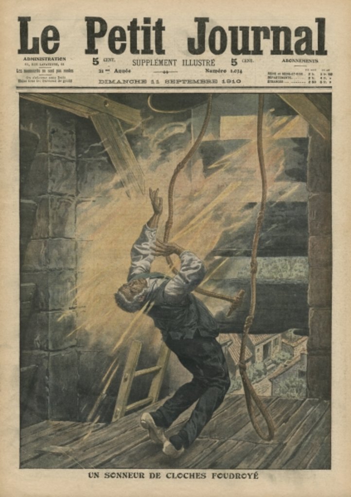 Detail of A bell ringer struck by lightning by French School
