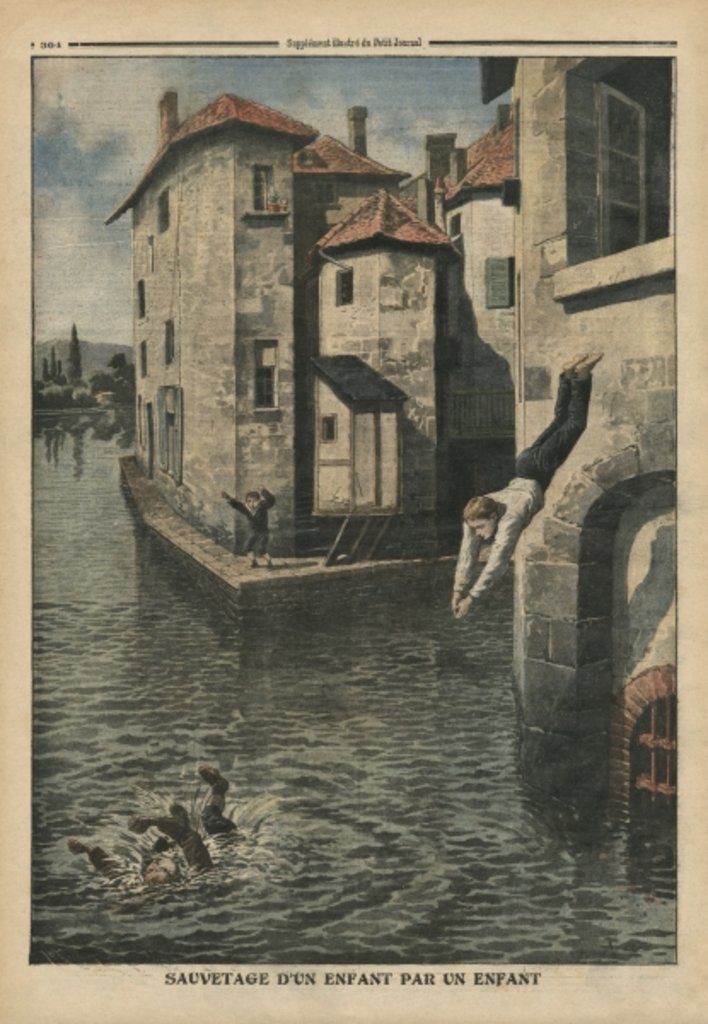 Detail of A child rescuing an other child by French School