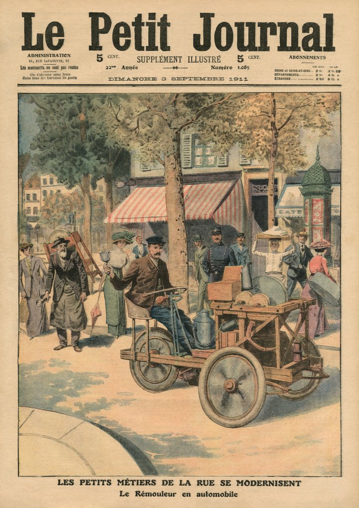 Detail of Modernisation of the street jobs, the knife grinder in his car by French School