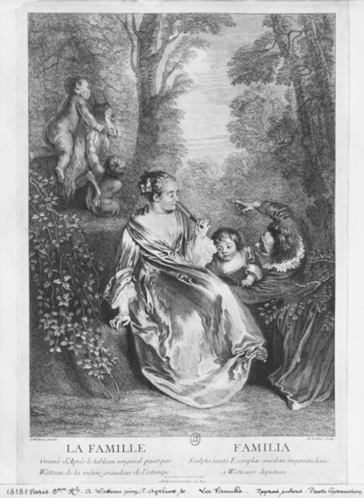 Detail of The Family, engraved by Pierre Aveline by Jean Antoine (after) Watteau