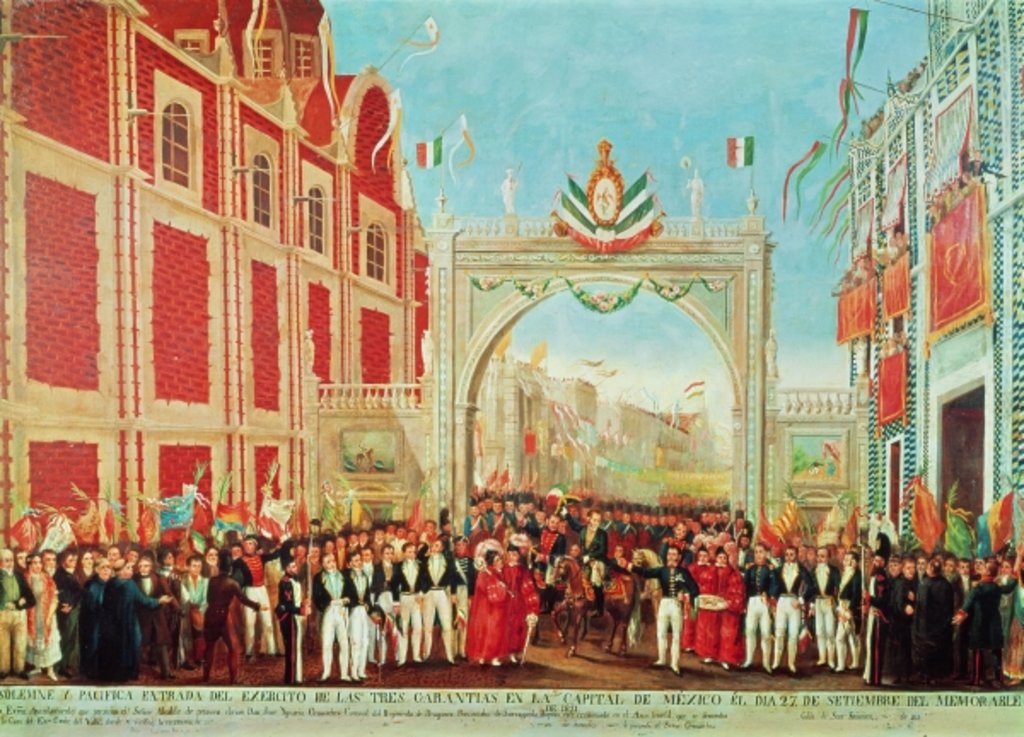 Detail of Solemn and Peaceful Entry of the Army of the Three Guarantees into Mexico City on September 27, 1821 by Mexican School