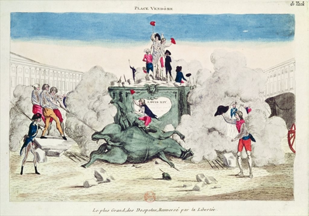 Detail of Liberty toppling the statue of the Greatest Despot in the Place Vendome on 11th August 1792, 1792 by French School