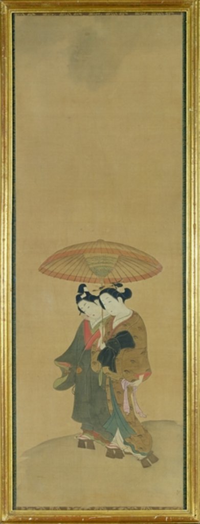 Detail of Two Lovers under an Umbrella by Toyonobu Ishikawa