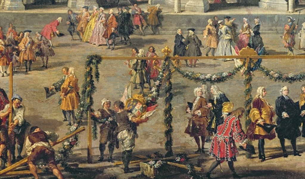 Detail of Preparation For the Firework Display Held at Piazza Navona, Rome, to Celebrate the Birth of the Dauphin, 1729 by Giovanni Paolo Pannini or Panini